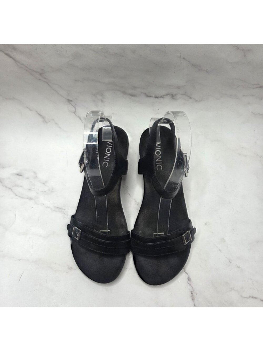 Vionic Laurie Black Leather Wedges Strappy Sandals Women's 7 - Picture 3 of 8